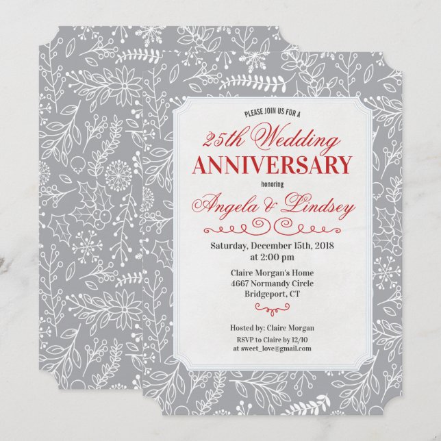 Invitación de Aniversario de Boda de Invierno (Anverso / Reverso)