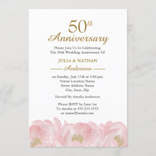 Invitación de aniversario de boda de peonía rosa e