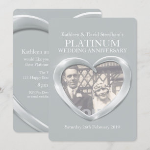 invitación de aniversario de boda de platino con f