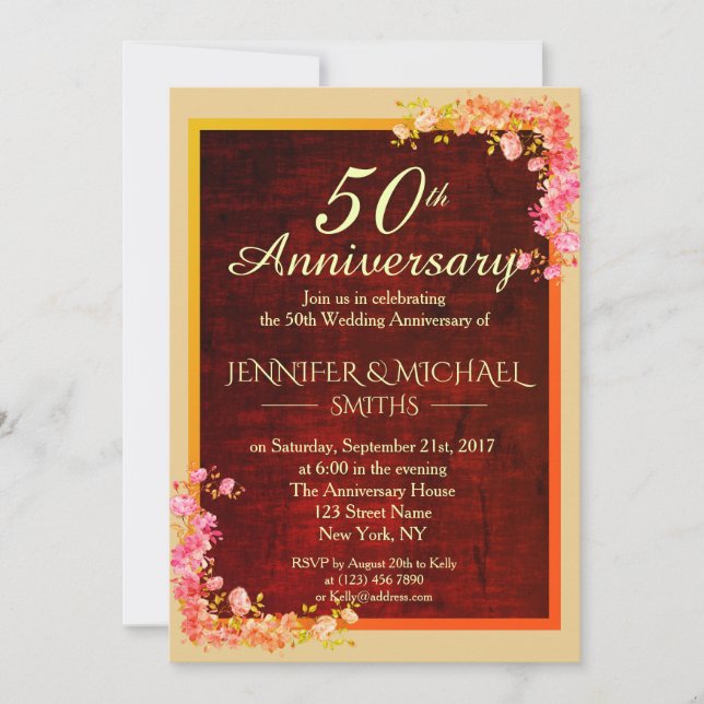 Invitación de aniversario de boda de ramo floral e (Anverso)