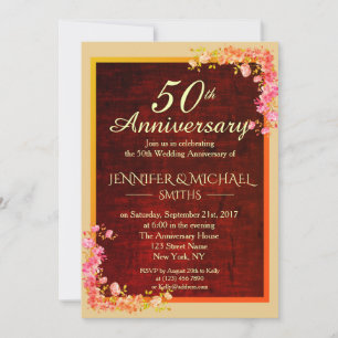 Invitación de aniversario de boda de ramo floral e