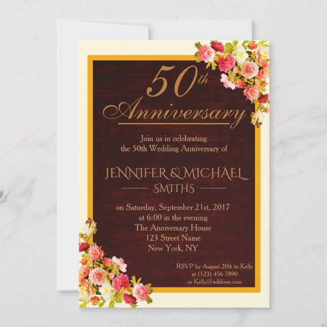 Invitación de aniversario de boda de ramo floral e (Anverso)