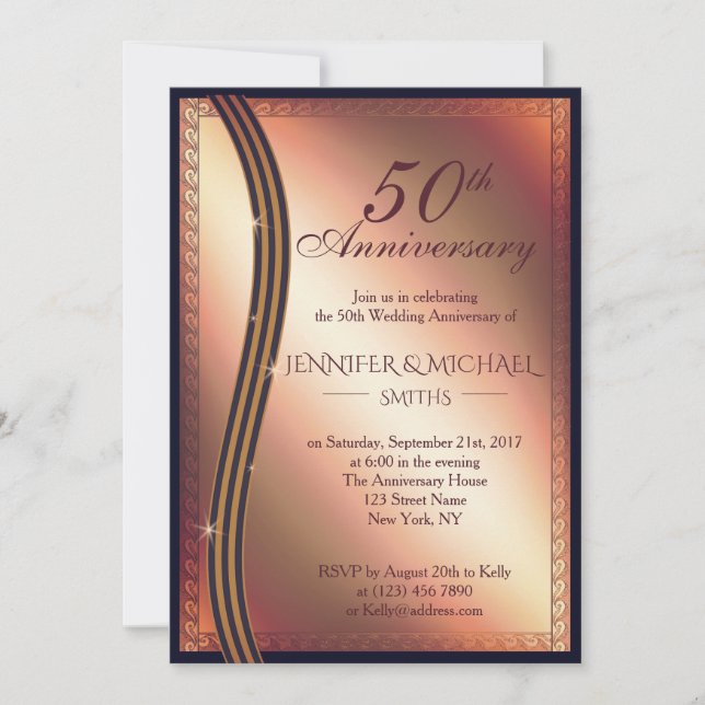 Invitación de aniversario de boda elegante de oro  (Anverso)