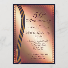 Invitación de aniversario de boda elegante de oro 