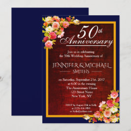 Invitación de aniversario de boda elegante floral 