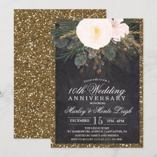 Invitación de aniversario de boda floral de invier
