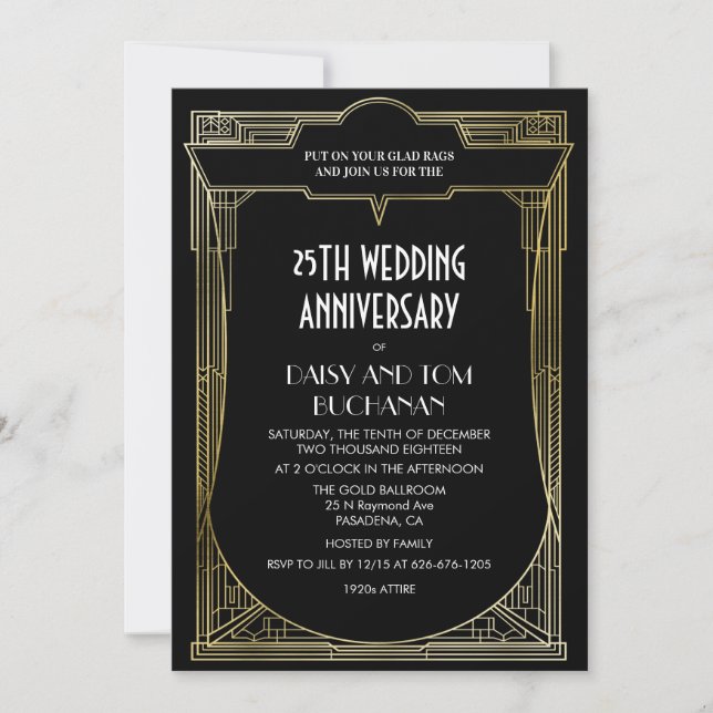 Invitación de aniversario de boda Gatsby Art Deco (Anverso)