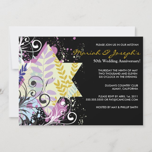 Invitación de Aniversario de Boda Judía Estelar (Anverso)