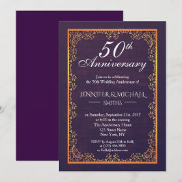 Invitación de aniversario de boda morada vintage e