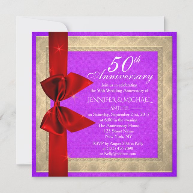 Invitación de aniversario de boda morado elegante (Anverso)