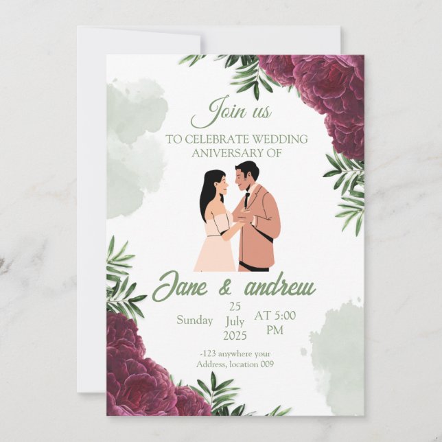 Invitación de Aniversario de Boda Personalizada (Anverso)