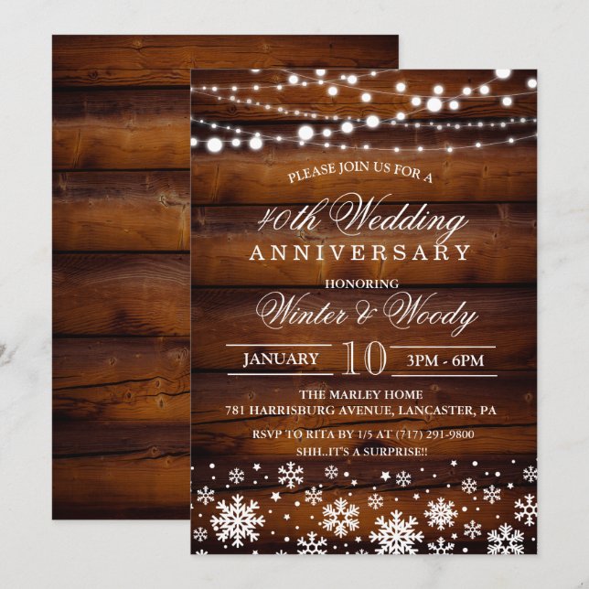 Invitación de aniversario de boda rústica para CUA (Anverso / Reverso)