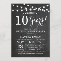 Invitación de Aniversario de Bodas 10º Pizarra