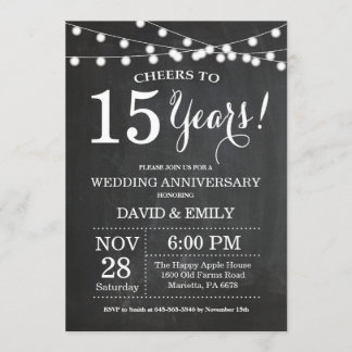 Invitación de aniversario de bodas 15 en pizarra