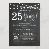 Invitación de aniversario de bodas 25 en pizarra