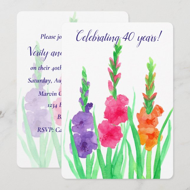 Invitación de aniversario de bodas 40 de Gladiolus (Anverso / Reverso)