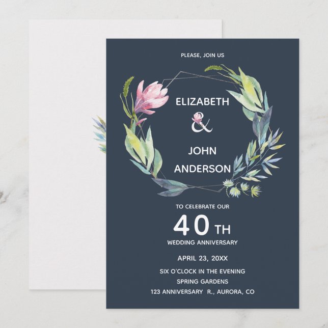Invitación de aniversario de bodas 40 en el jardín (Anverso / Reverso)