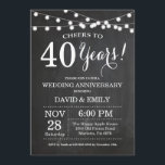 Invitación de Aniversario de Bodas 40 en Pizarra<br><div class="desc">Invitación de Aniversario de Bodas 40. Fondo de Pizarra. Luces de Cadena. Negro y Blanco. 1º, 2º, 3º, 4º, 5º, 10º, 15º, 20º, 25º, 30º, 35º, 40º, 45º, 50º, 55º, 60º, 65º, 70º, 75º, 80º, Cualquier Año. Cumpleaños de Adulto. Fiesta de Cumpleaños para Hombre o Mujer. Para una mayor personalización,...</div>