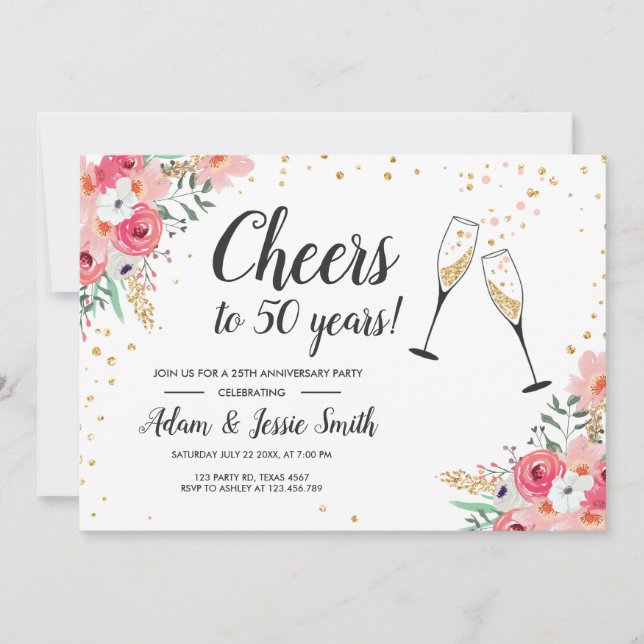 Invitación de aniversario de bodas 50 rustic Flora (Anverso)