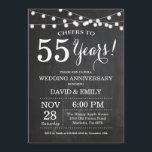 Invitación de Aniversario de Bodas 55 en Pizarra<br><div class="desc">Invitación de Aniversario de Bodas 55. Fondo de Pizarra. Luces de Cadena. Blanco y Negro. 1º, 2º, 3º, 4º, 5º, 10º, 15º, 20º, 25º, 30º, 35º, 40º, 45º, 50º, 55º, 60º, 65º, 70º, 75º, 80º, Cualquier Año. Cumpleaños de Adulto. Cumpleaños de Mujer o Hombre. Fiesta de Cumpleaños de Hombre. Para...</div>