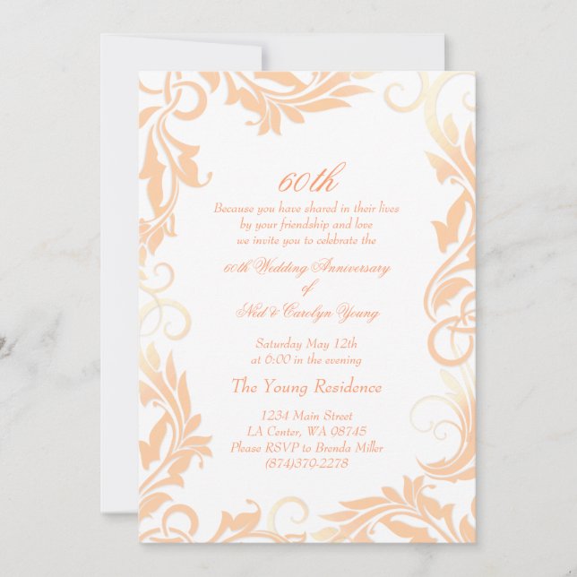 Invitación de aniversario de bodas 60 de Peach Swi (Anverso)