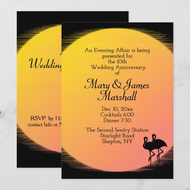 Invitación de aniversario de bodas al atardecer co (Anverso / Reverso)