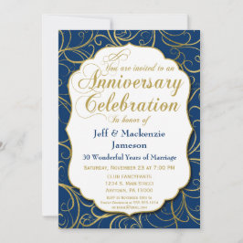 Invitación de Aniversario de Bodas Azul Marino con