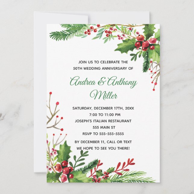 Invitación de aniversario de bodas Botánico Floral (Anverso)