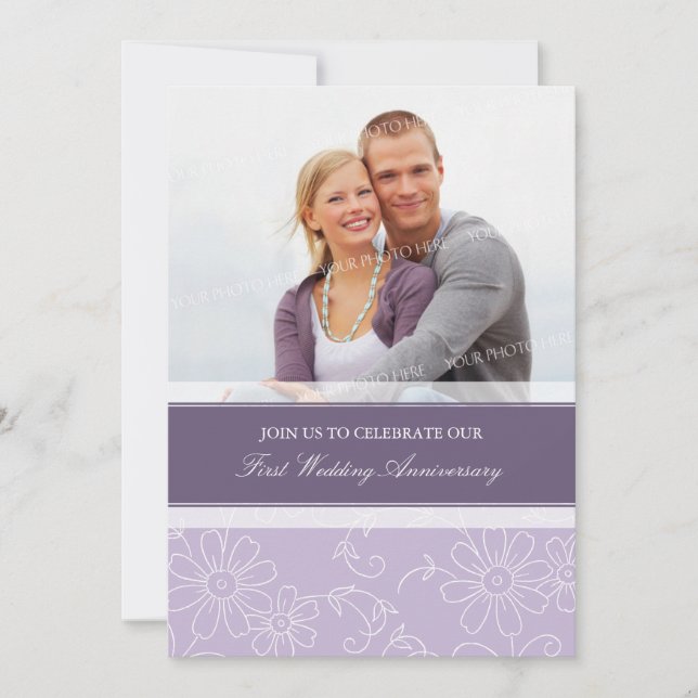 Invitación de aniversario de bodas con foto floral (Anverso)