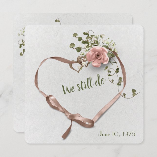 invitación de aniversario de bodas con rosa y hied (Anverso / Reverso)