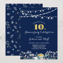 Invitación de aniversario de bodas de 10 años Navy
