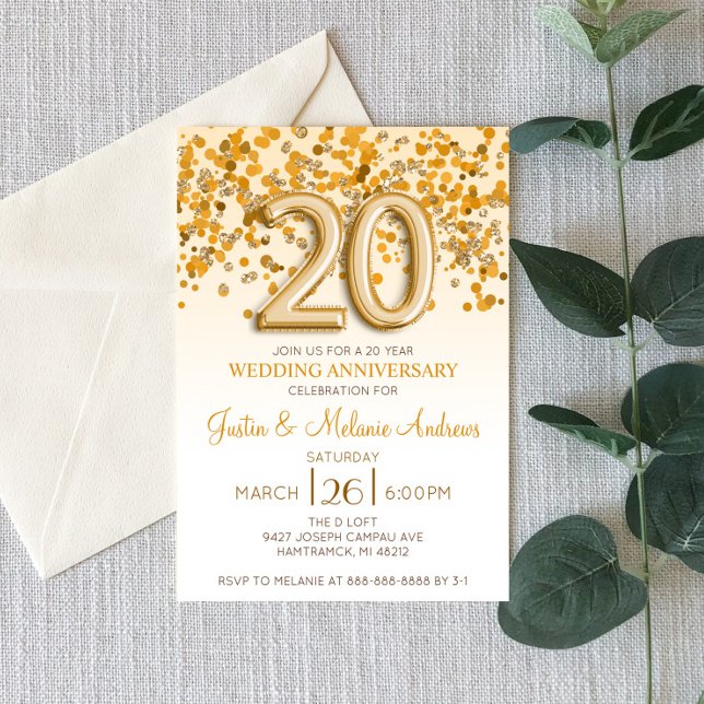 Invitación de aniversario de bodas de 20 años con  (Subido por el creador)