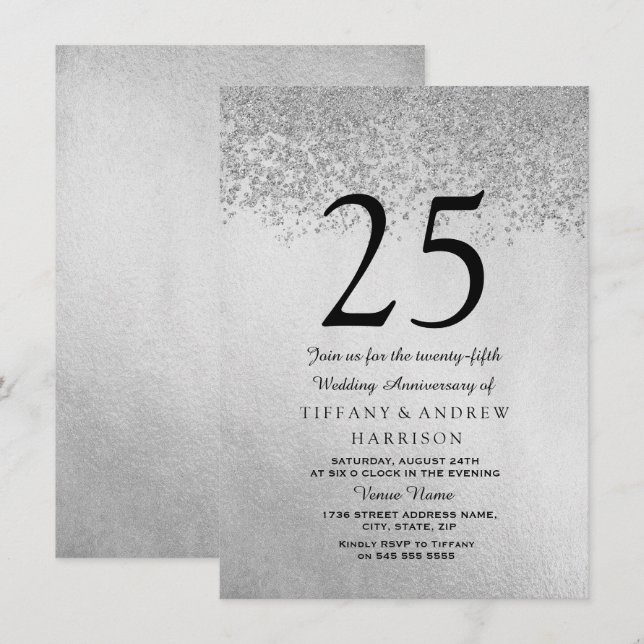 Invitación de aniversario de bodas de 25 años con  (Anverso / Reverso)