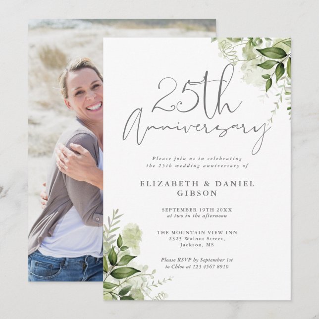 Invitación de aniversario de bodas de 25 años con  (Anverso / Reverso)