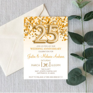 Invitación de aniversario de bodas de 25 años con 