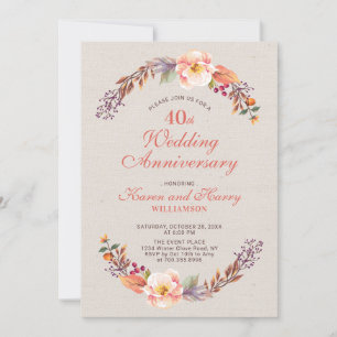 Invitación de aniversario de bodas de 40 años con 