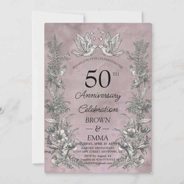 Invitación de aniversario de bodas de 50 años con  (Anverso)