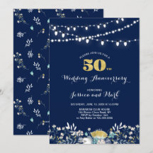 Invitación de Aniversario de Bodas de 50 años Navy