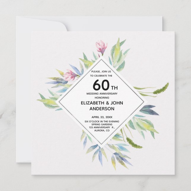 Invitación de aniversario de bodas de 60 años en e (Anverso)