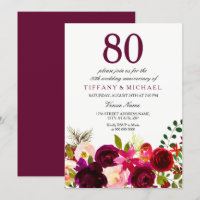 Invitación de aniversario de bodas de 80 años con 