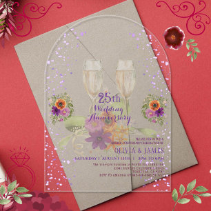Invitación de aniversario de bodas de Acrílico Flo