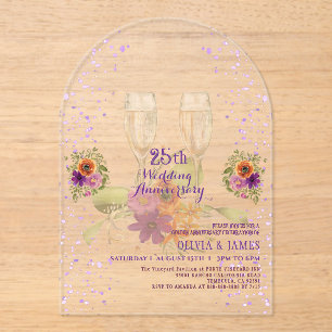 Invitación de aniversario de bodas de Acrílico Flo