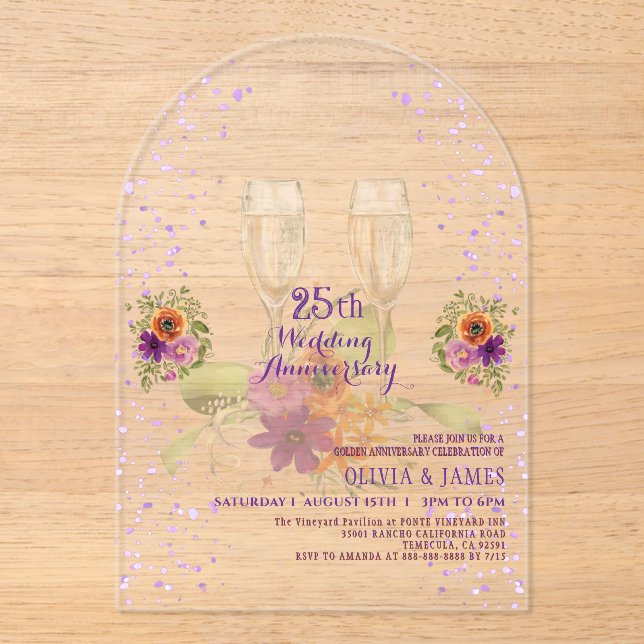 Invitación de aniversario de bodas de Acrílico Flo (Anverso)