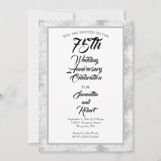 Invitación de Aniversario de Bodas de Diamante 75 (Anverso)