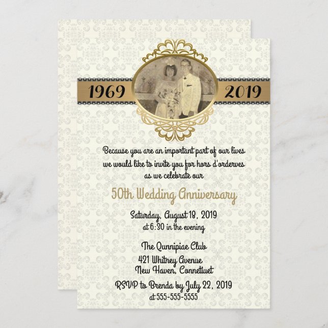 Invitación de aniversario de bodas de estilo vinta (Anverso / Reverso)