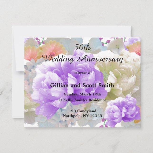 Invitación de aniversario de bodas de Floral Mixta (Anverso)