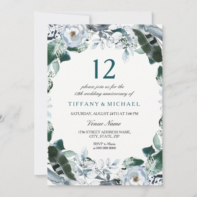Invitación de aniversario de bodas de jade floral  (Anverso)