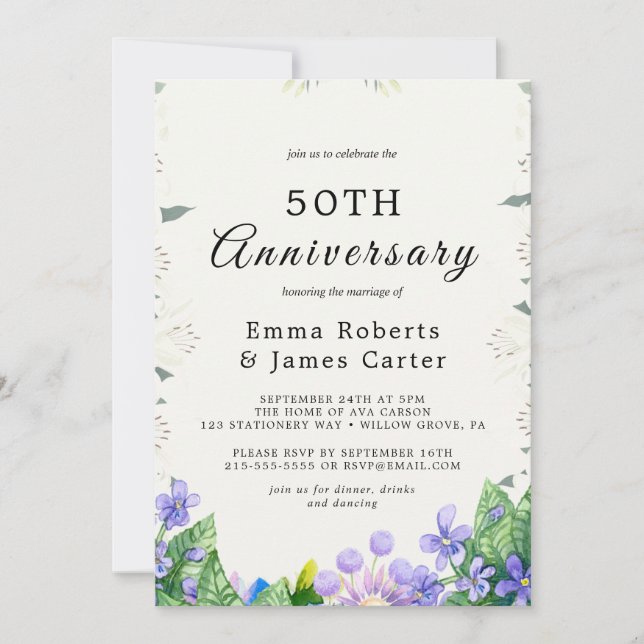 Invitación de aniversario de bodas de Lila Rústica (Anverso)