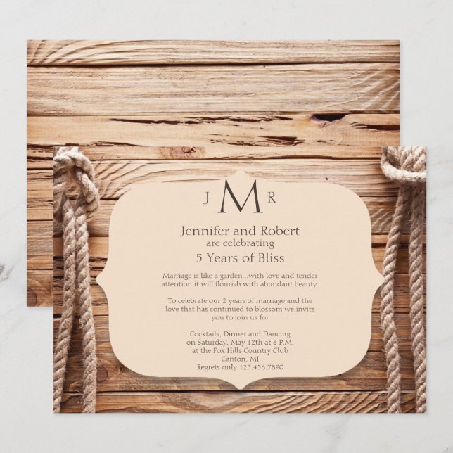 Invitación de aniversario de bodas de madera de 5  (Anverso / Reverso)