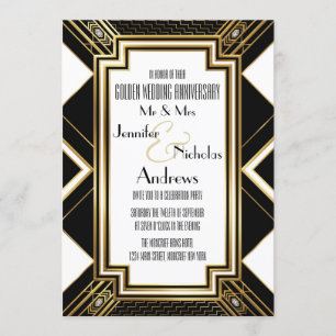 Invitación de aniversario de bodas de oro Art Deco